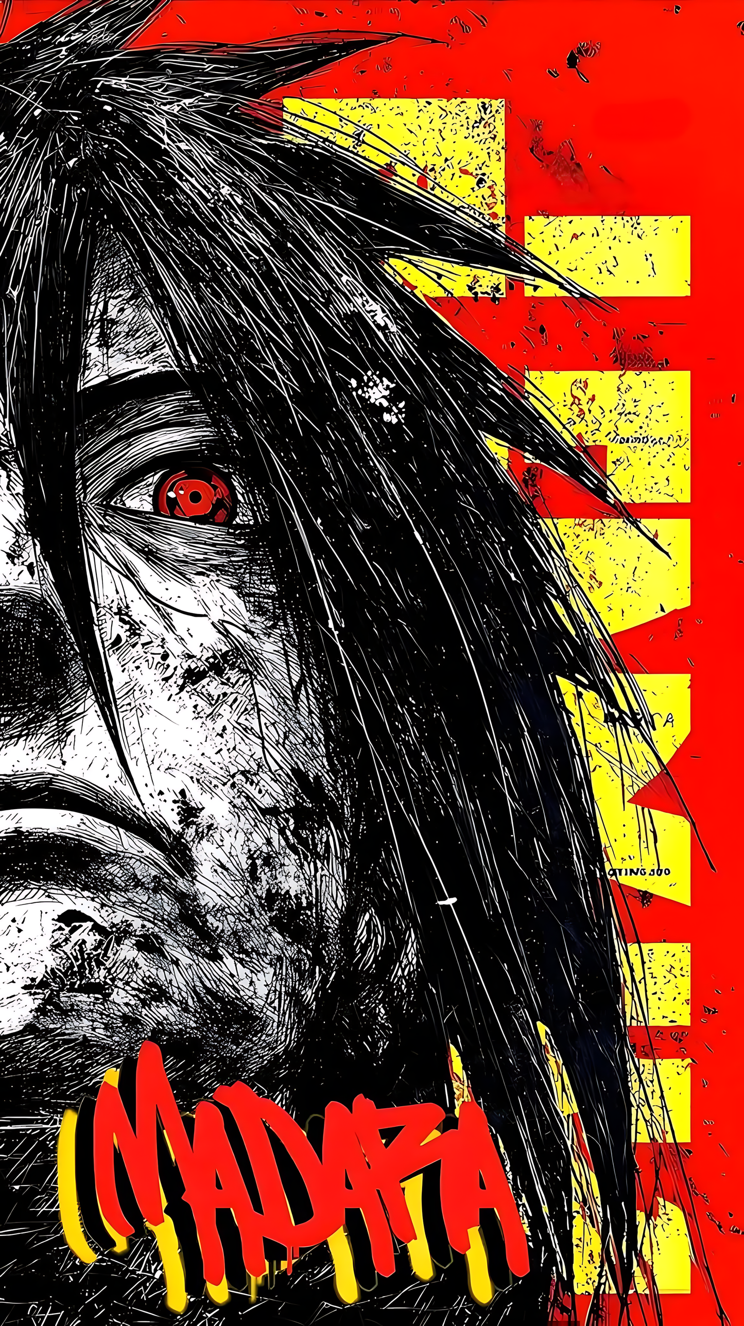 Naruto | Madara Uchiha Sharingan graphic poster with red eyes and bold red-black artwork