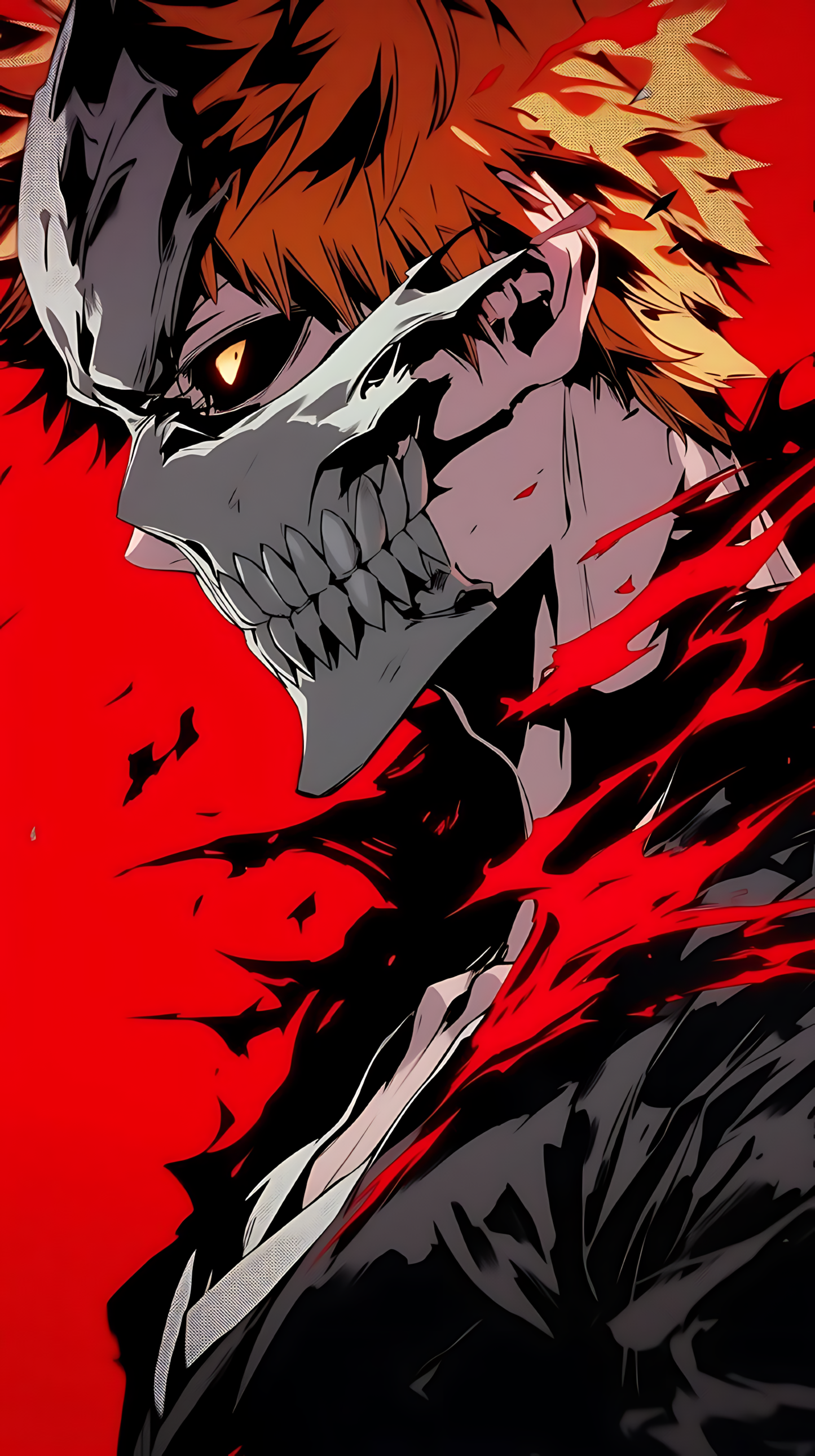 Anime poster featuring a hollow-masked character with spiky orange hair
