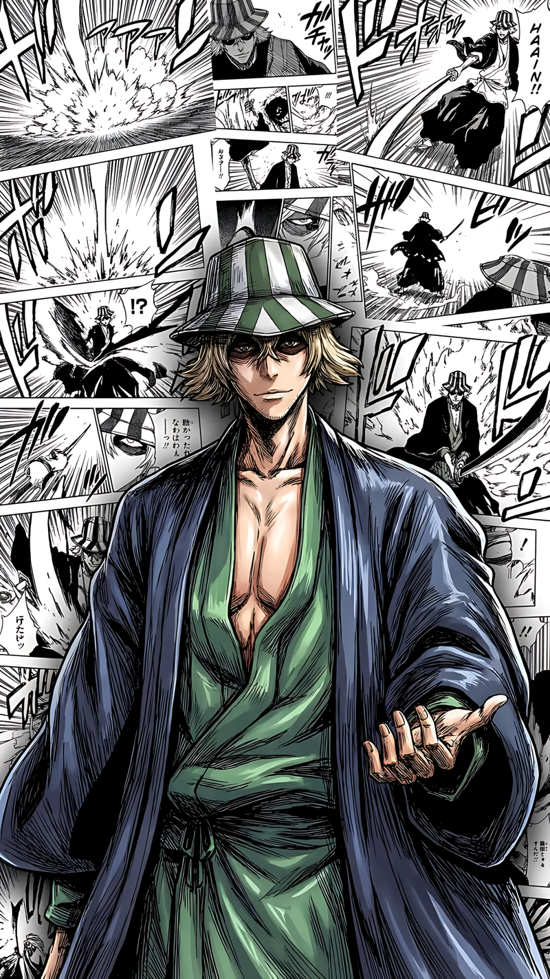 Anime manga wall poster featuring a green-haired male in a dark coat and hat.