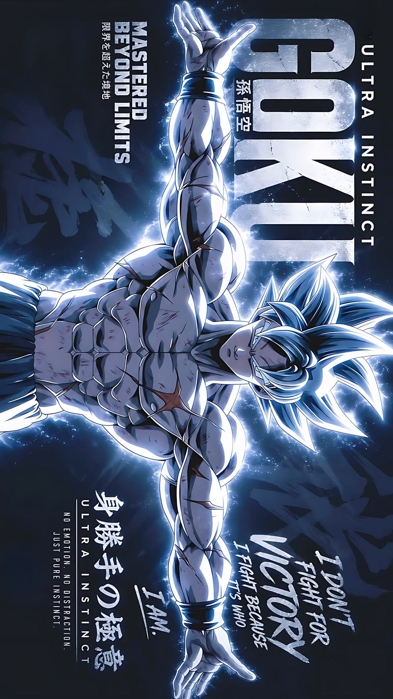 Anime wall poster of Ultra Instinct Goku with glowing blue lightning aura