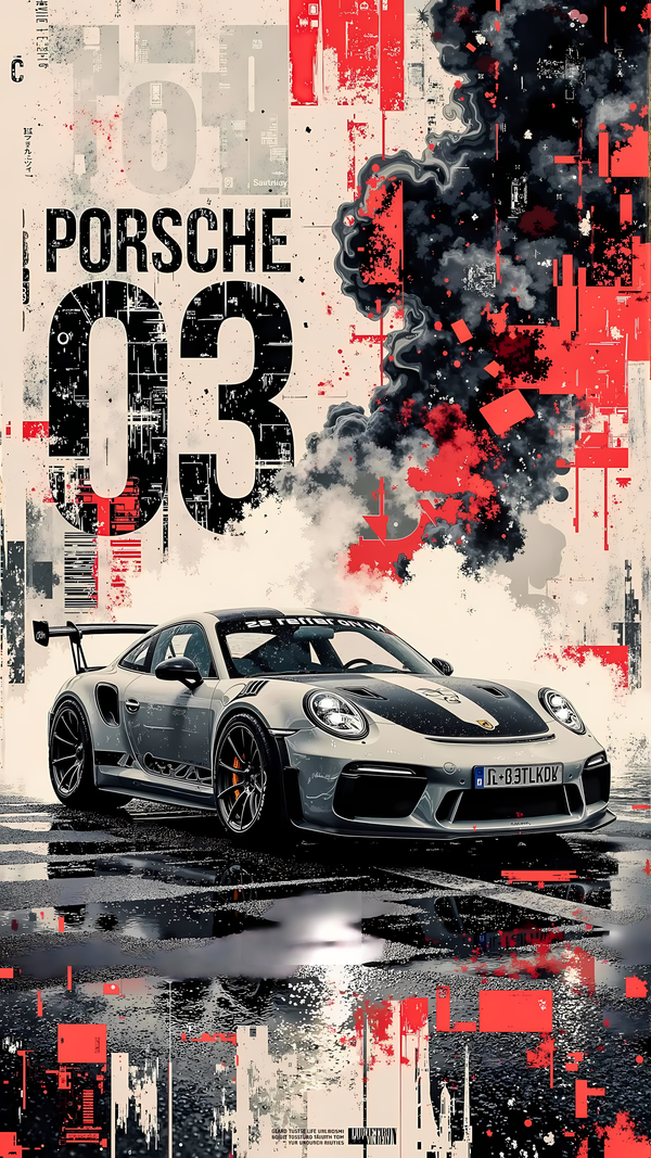 Porsche 911 GT3 RS Cyberpunk Glitch Art Poster | PIXBY Poster