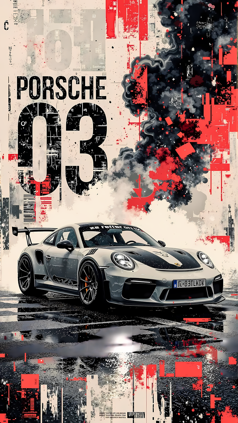 Porsche 911 GT3 RS Cyberpunk Glitch Art Poster | PIXBY Poster
