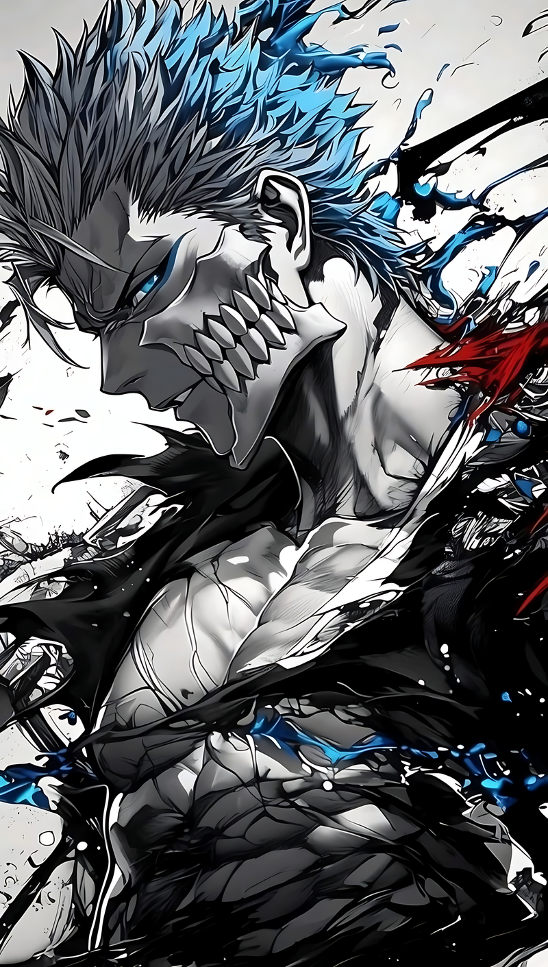 Anime wall art poster featuring a black-and-blue anime character in dynamic action pose