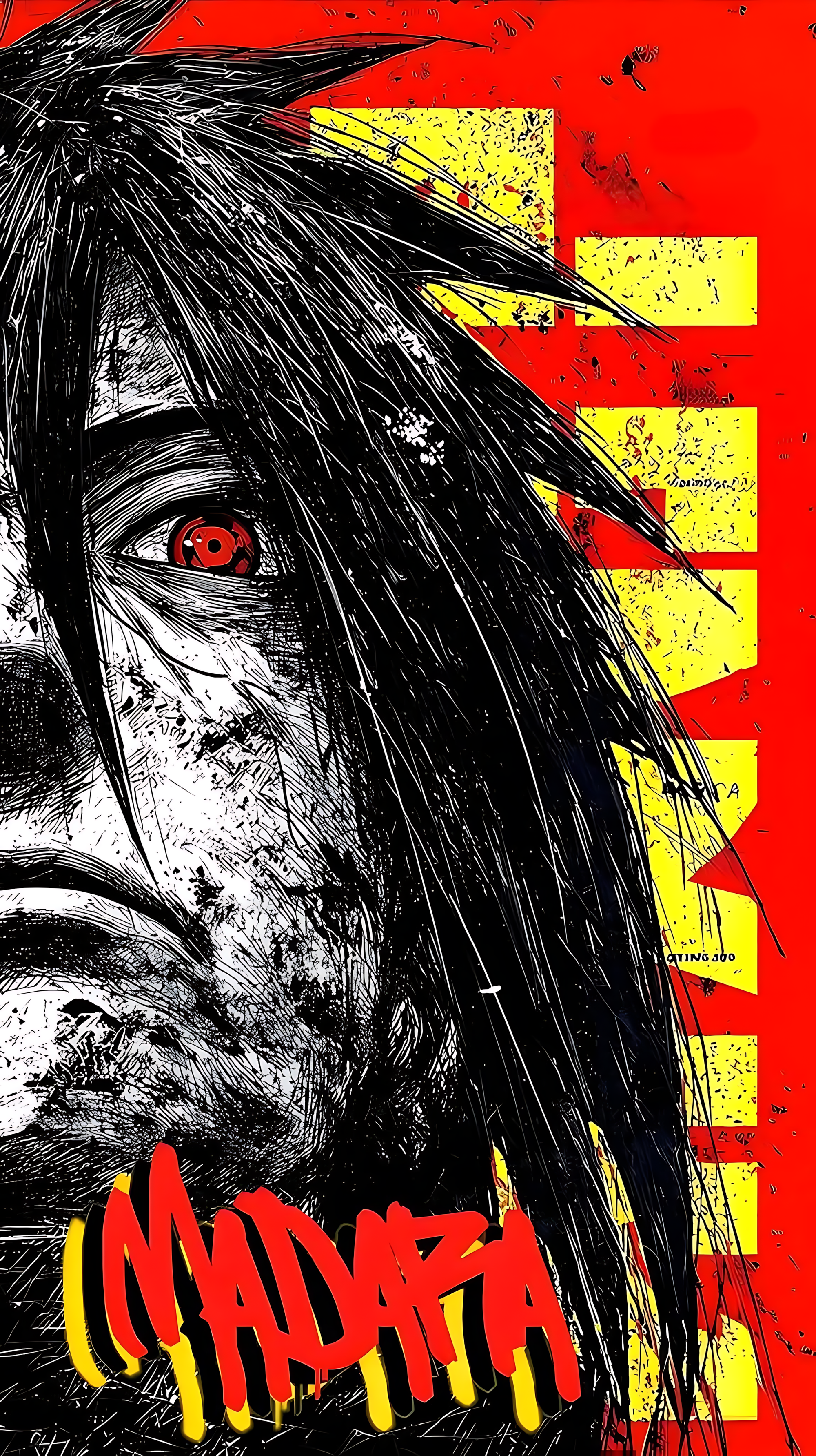 Naruto | Madara Uchiha Sharingan graphic poster with red eyes and bold red-black artwork