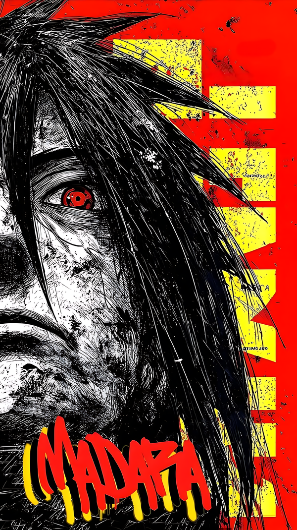 Naruto | Madara Uchiha Sharingan graphic poster with red eyes and bold red-black artwork