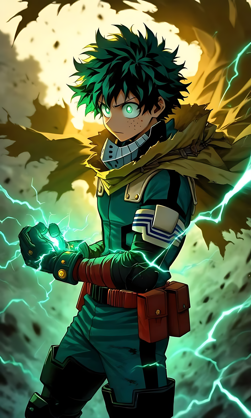 My Hero Academia premium poster featuring Deku with green lightning energy