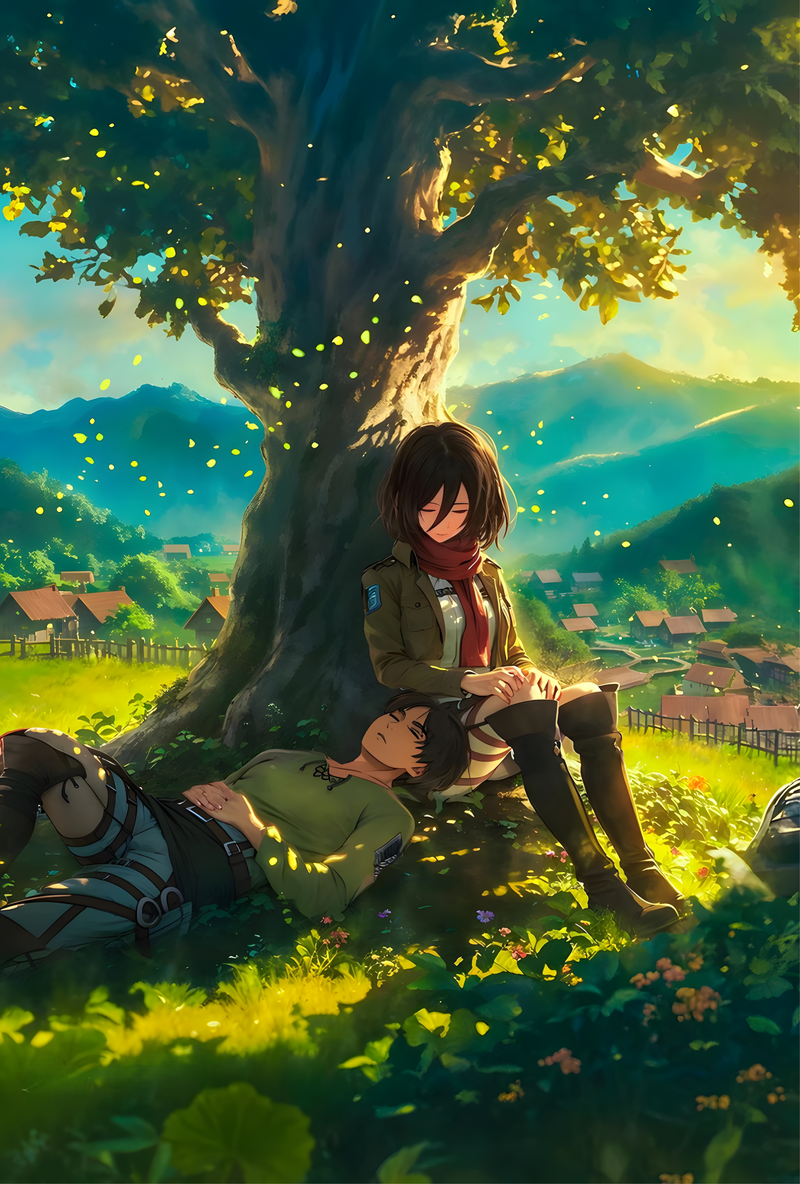 Anime poster showing two characters sitting under a large tree