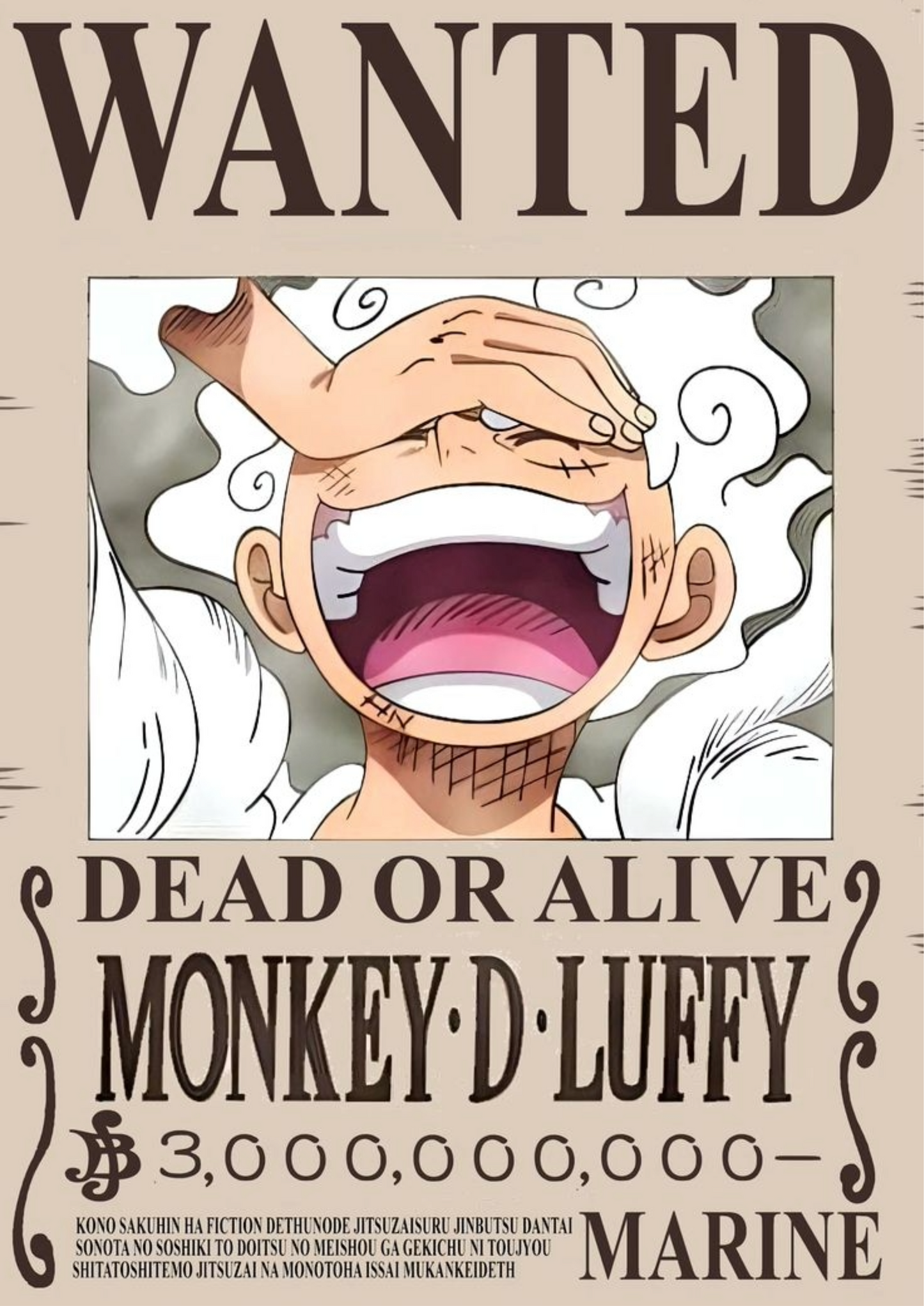 Wanted poster print of anime Monkey D. Luffy shouting with "Dead or Alive"