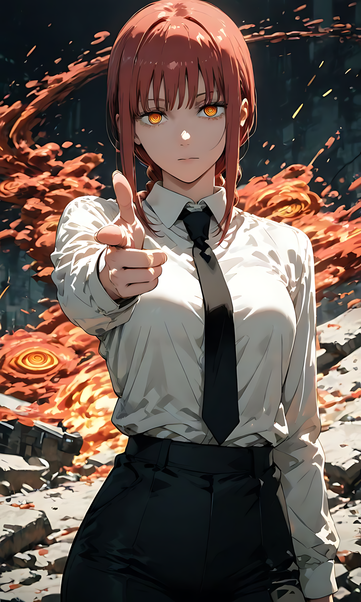Gloss poster print featuring anime girl with orange-brown hair, pointing forward, in suit.