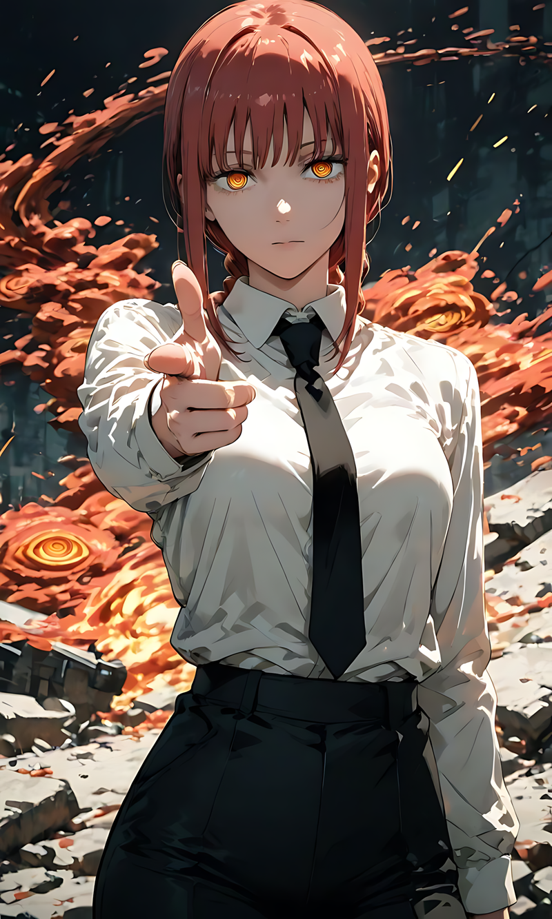Gloss poster print featuring anime girl with orange-brown hair, pointing forward, in suit.