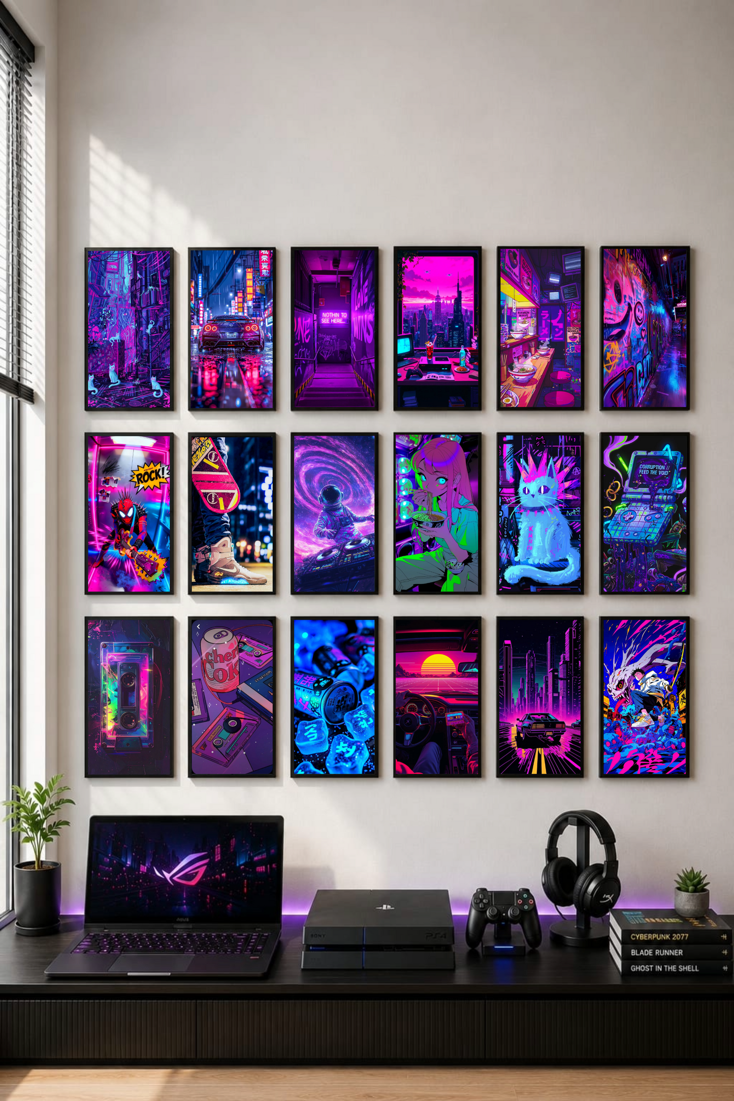 Cyberpunk & Neon Aesthetic Gallery Wall Poster Set | PIXBY Posters