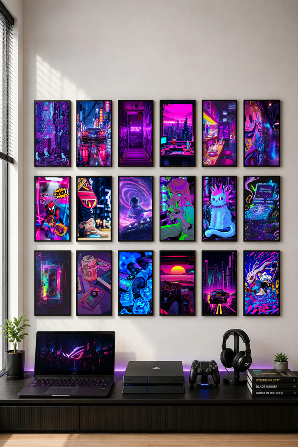 Cyberpunk & Neon Aesthetic Gallery Wall Poster Set | PIXBY Posters