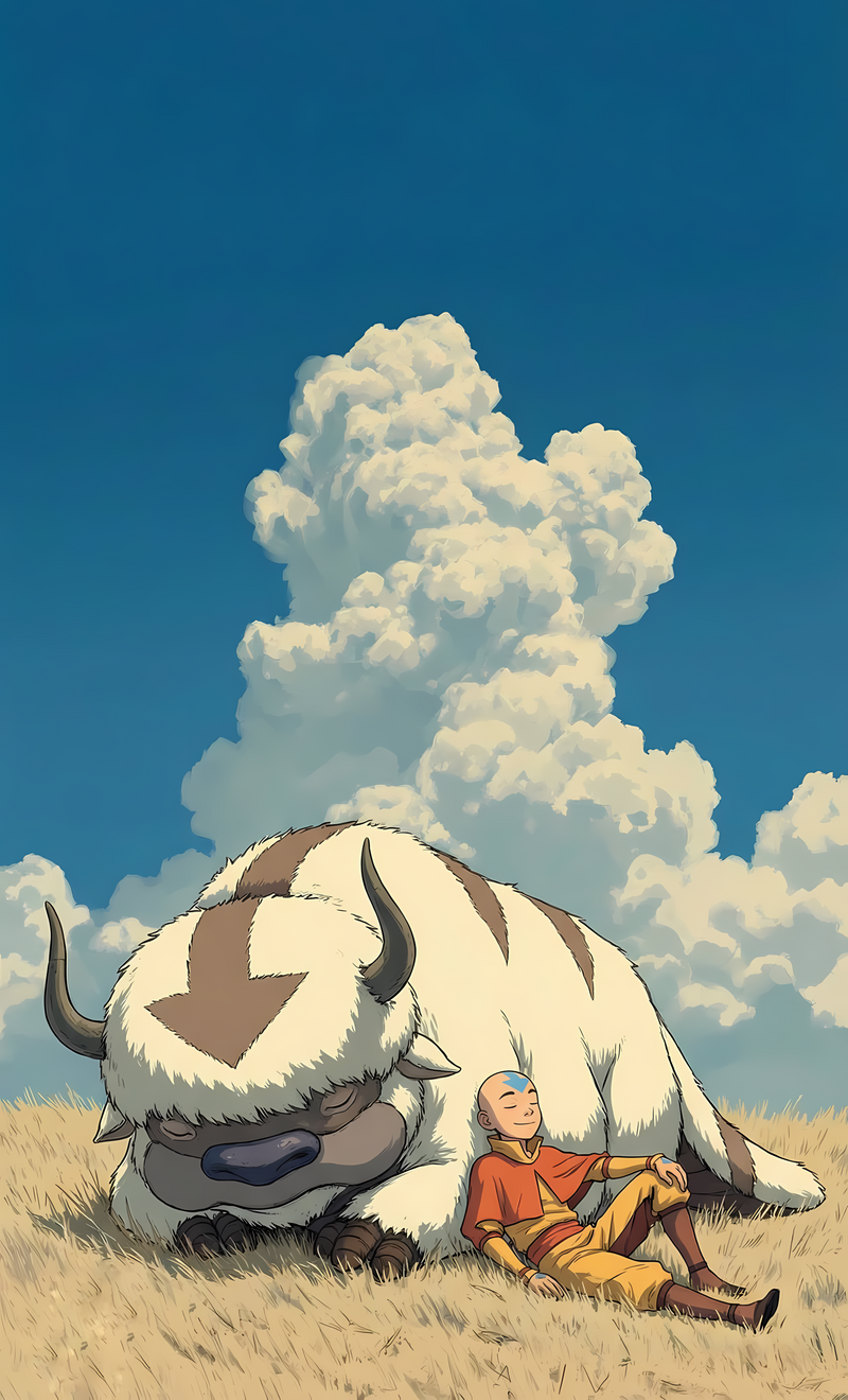 Aang and Appa peaceful nap poster, Appa lying with Aang beside him