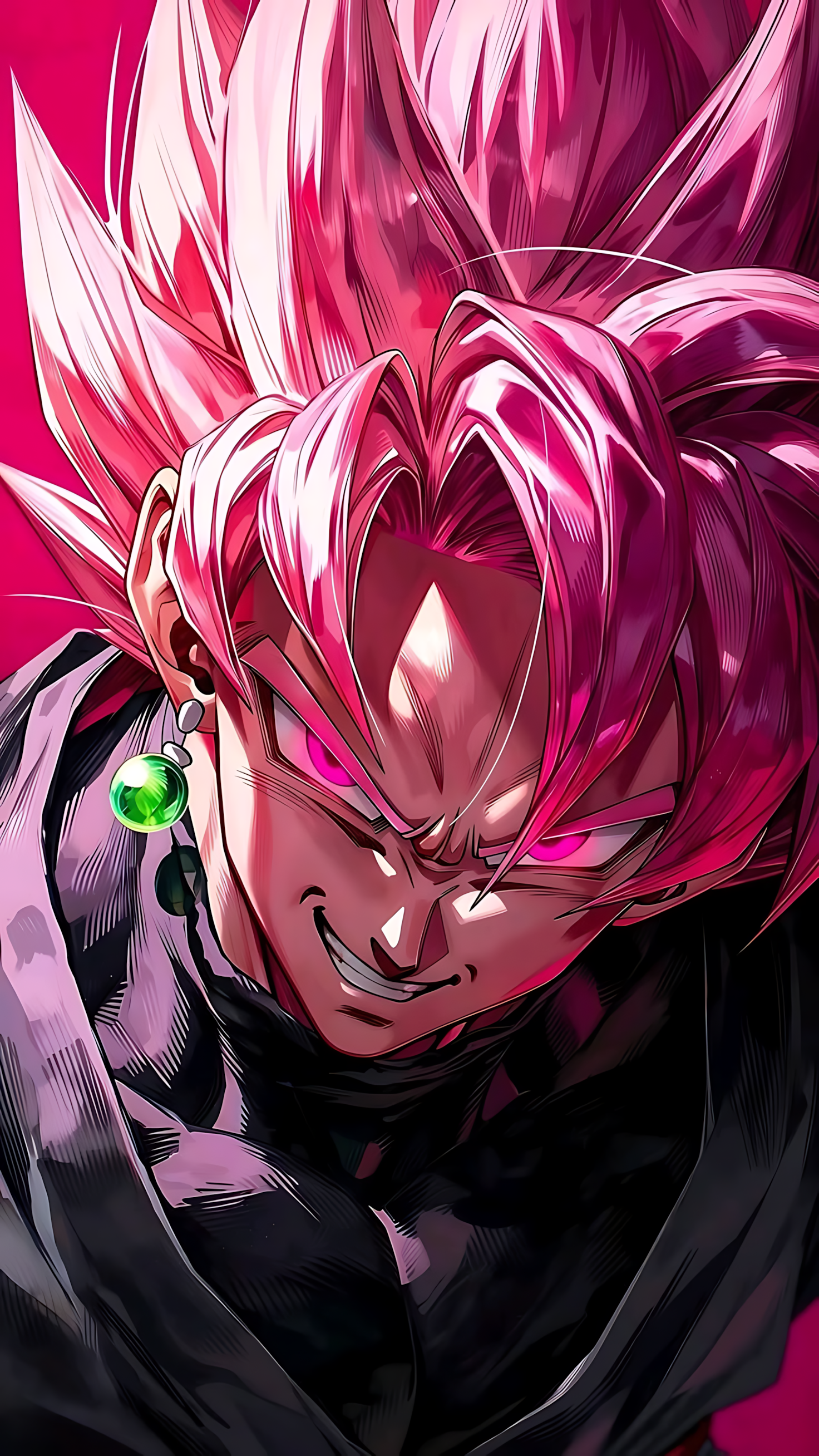 Anime wall poster featuring a close-up of a pink-haired villain with glowing green energy