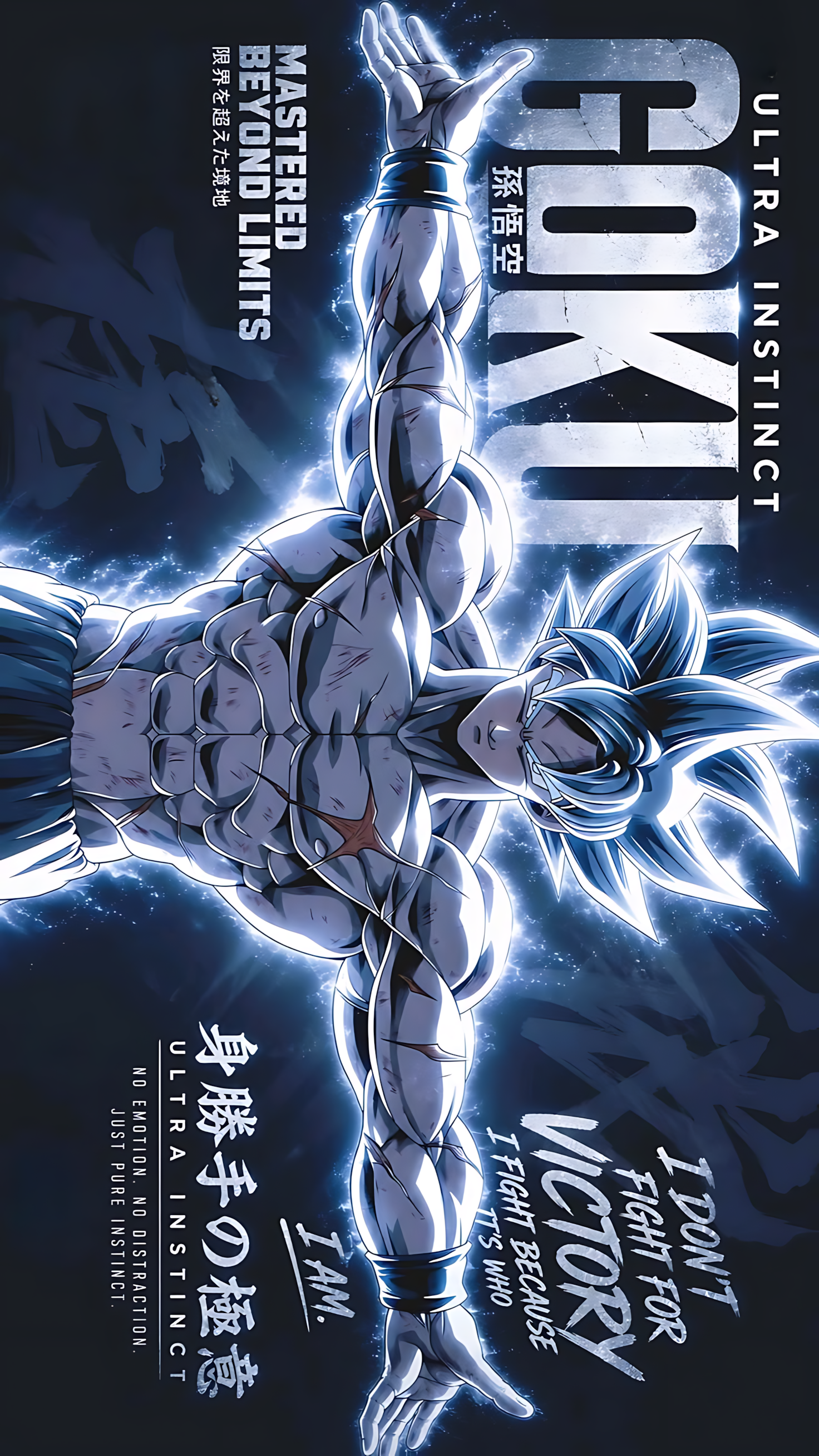 Anime wall poster of Ultra Instinct Goku with glowing blue lightning aura