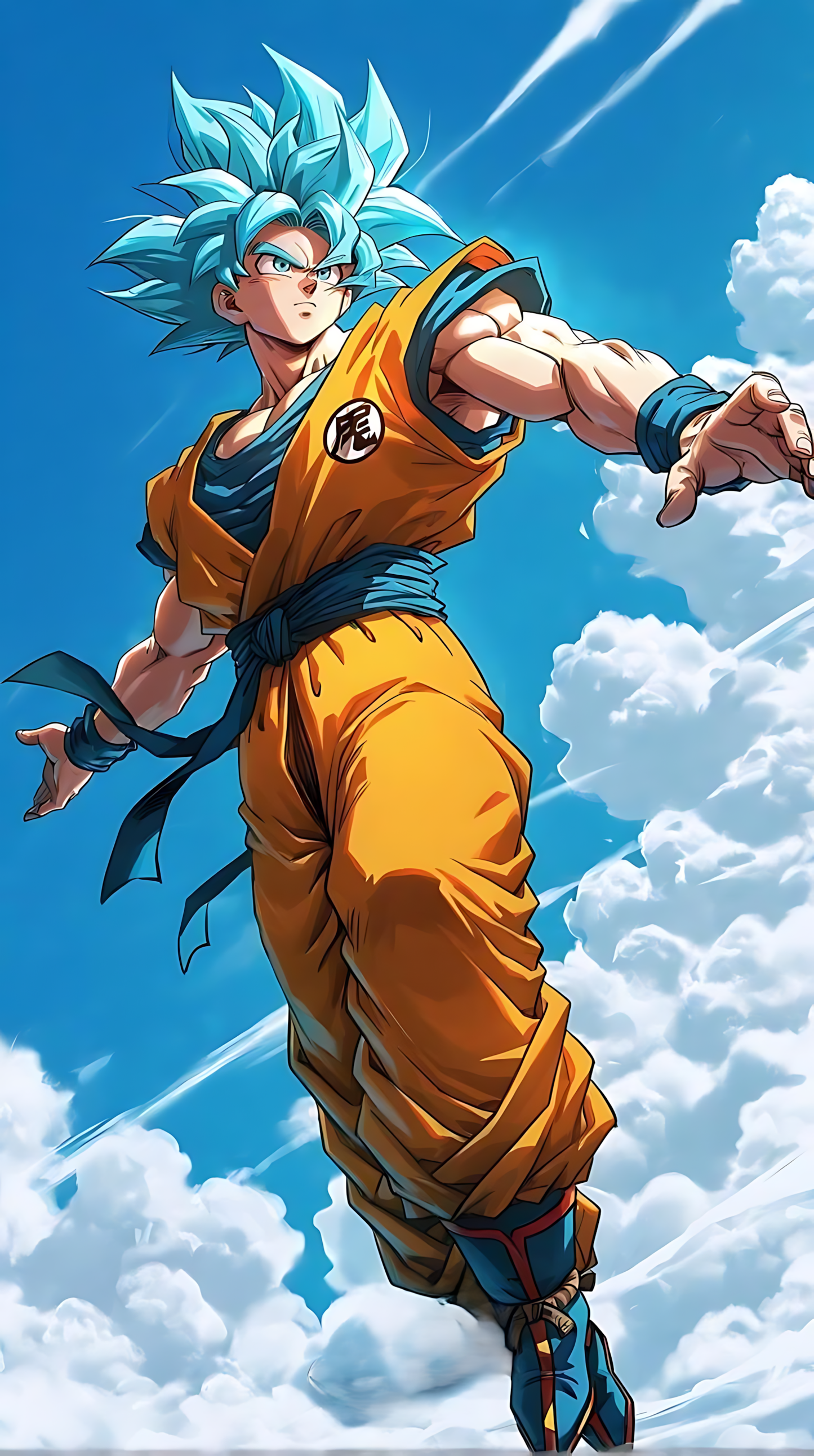 Super Saiyan Blue Goku poster: blue spiky hair anime warrior in orange gi, action pose