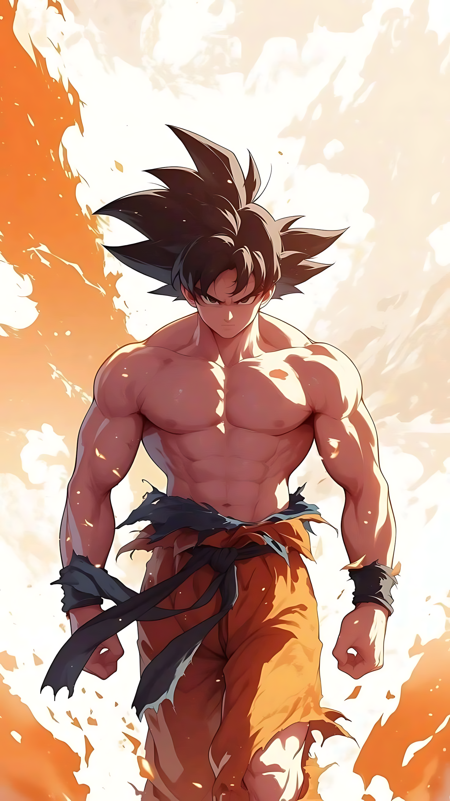Anime character wall poster of spiky-haired hero in orange pants and dark blue sash