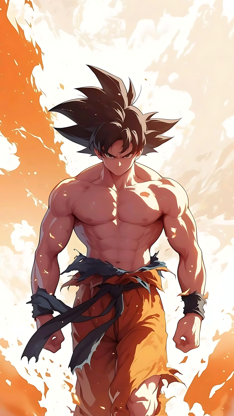 Anime character wall poster of spiky-haired hero in orange pants and dark blue sash