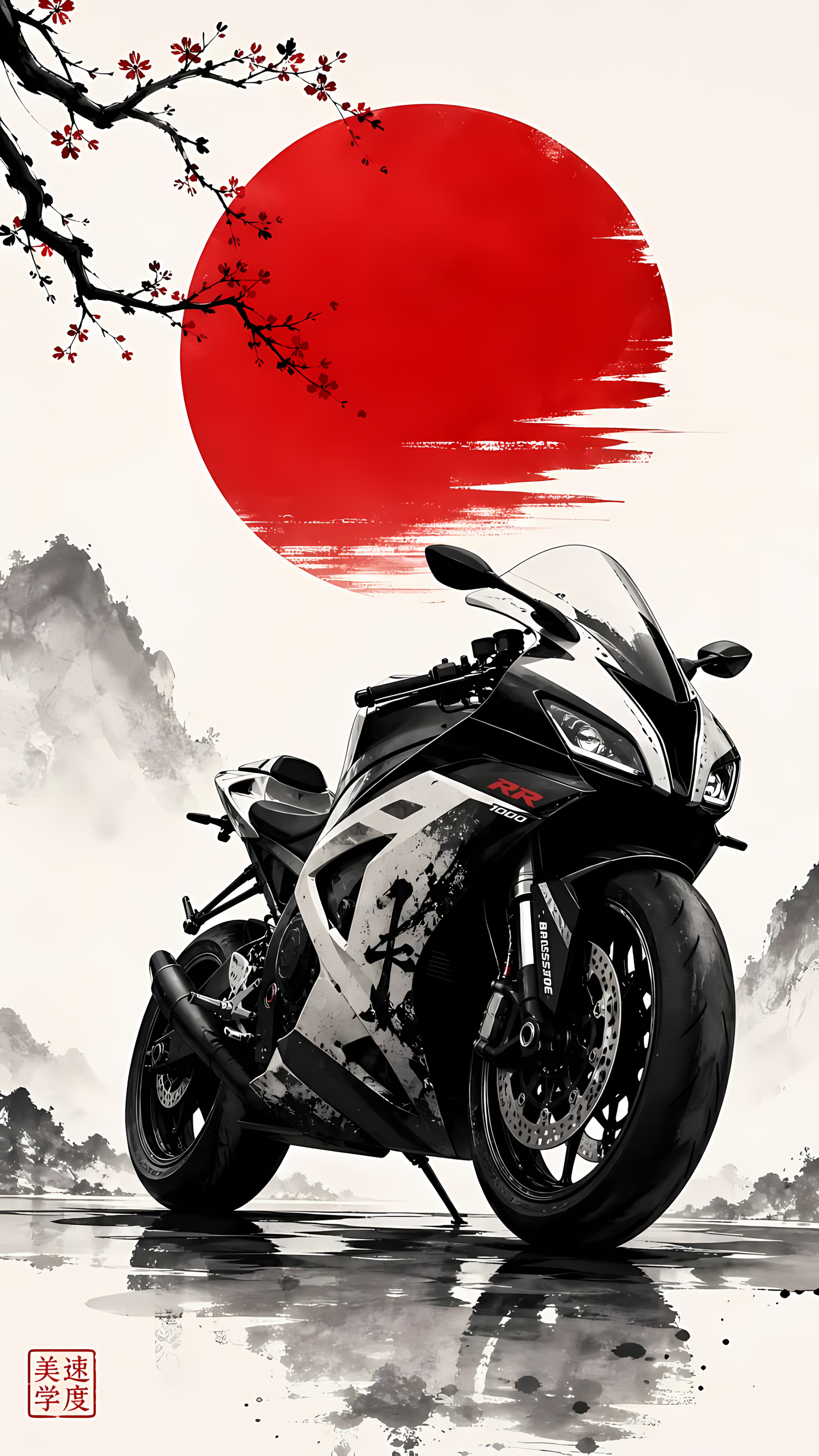 Superbike & Japanese Red Sun Aesthetic Poster | PIXBY Poster