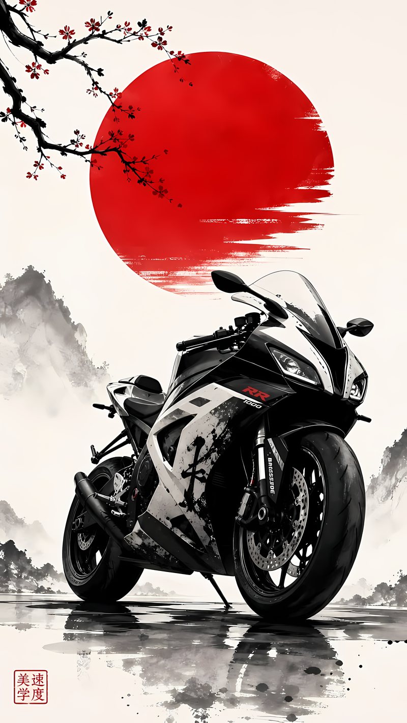 Superbike & Japanese Red Sun Aesthetic Poster | PIXBY Poster