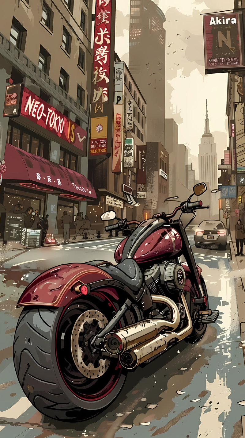 Neo-Tokyo Cruiser & Cyberpunk Street Motorcycle Poster | PIXBY Poster
