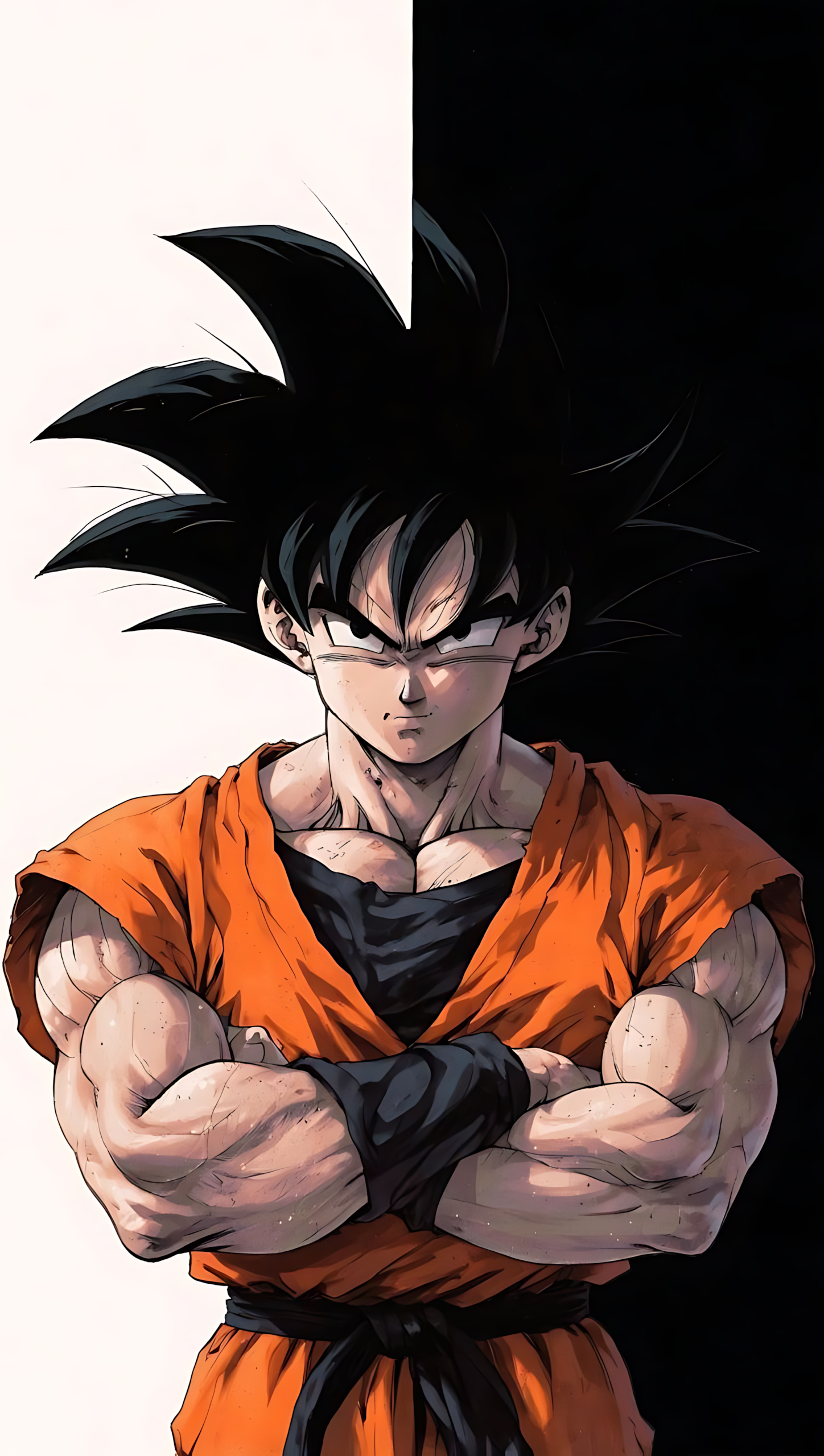 Anime poster of Goku with orange gi, arms crossed, black spiky hair